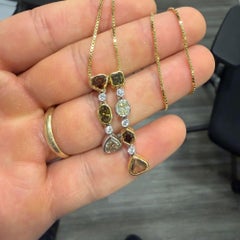 5 Carat Fancy Multicolor Diamond in 18K Two Tone Gold Dual Drop Pendant Necklace