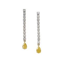 5 Carat Fancy Yellow and White Diamond Drop Earrings 18k Gold, GIA reports.