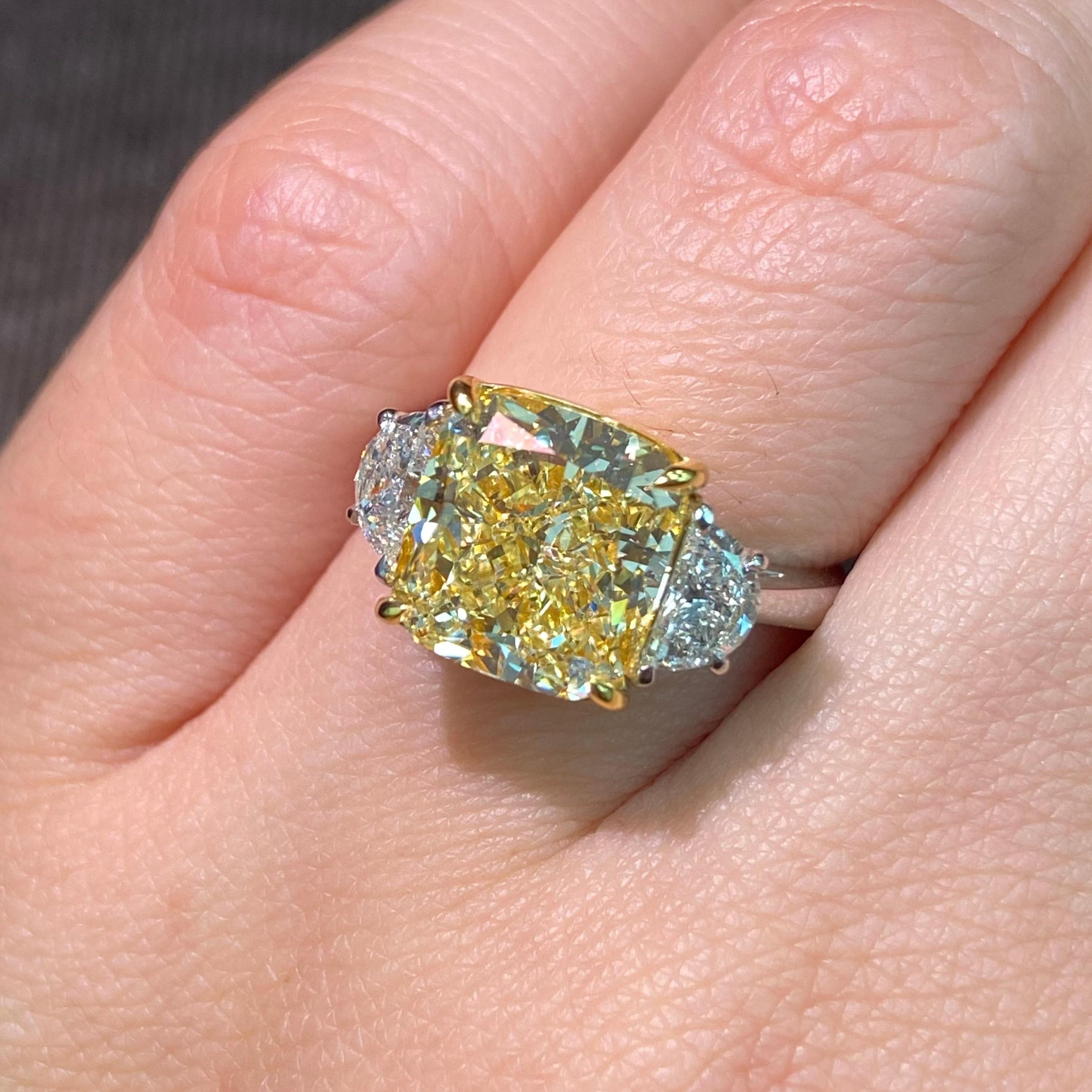 Women's 5 Carat Fancy Yellow Cushion Cut Diamond Ring