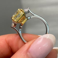 Rare Colors 5 Carat Fancy Yellow Elongated Radiant Diamond Three Stone Ring