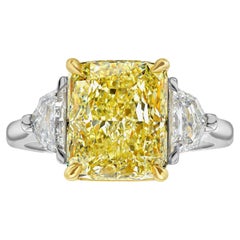Rare Colors 5 Carat Fancy Yellow Elongated Radiant Diamond Three Stone Ring