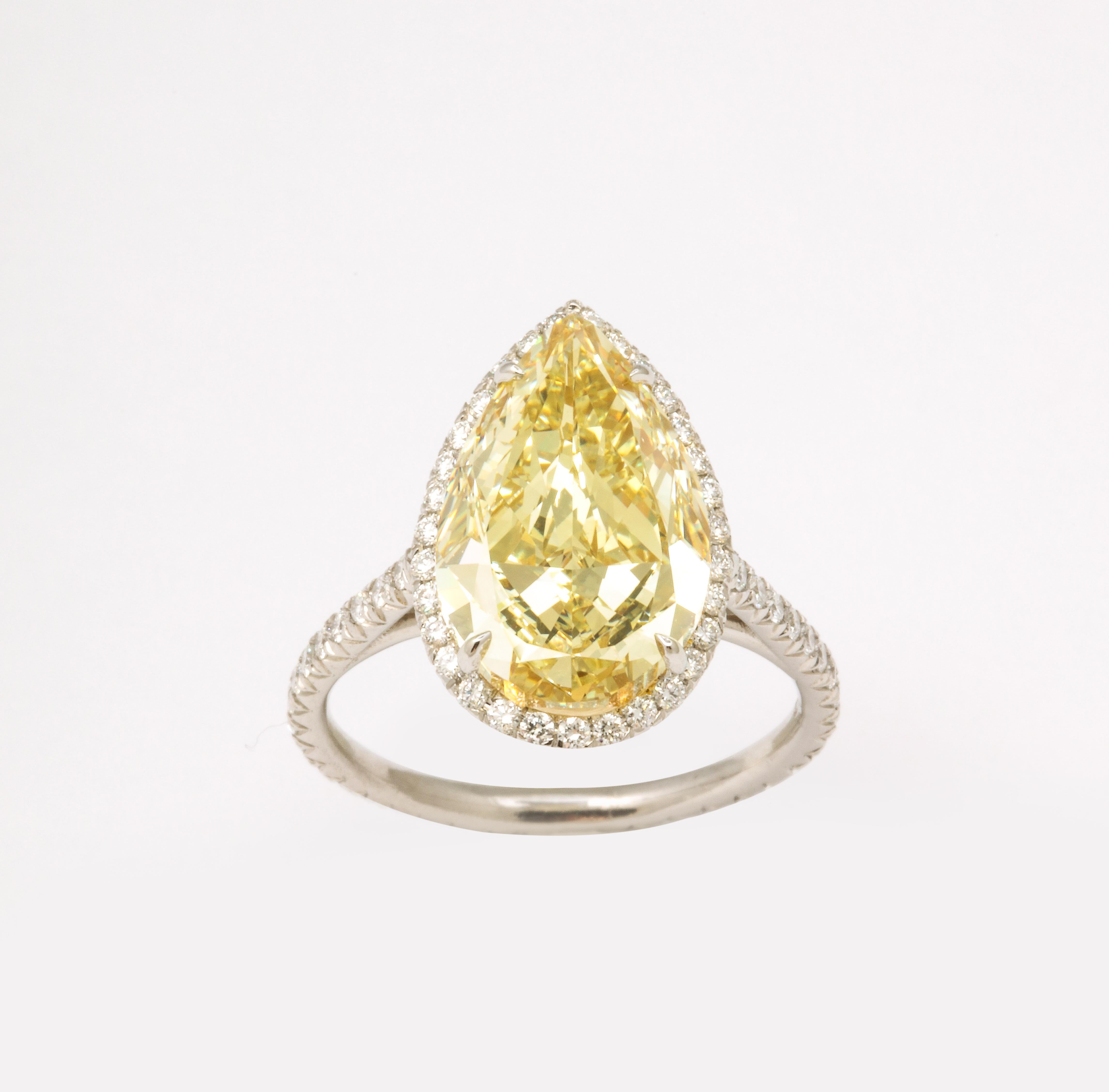 5 carat Fancy Yellow Pear Shape Diamond Ring  For Sale 2