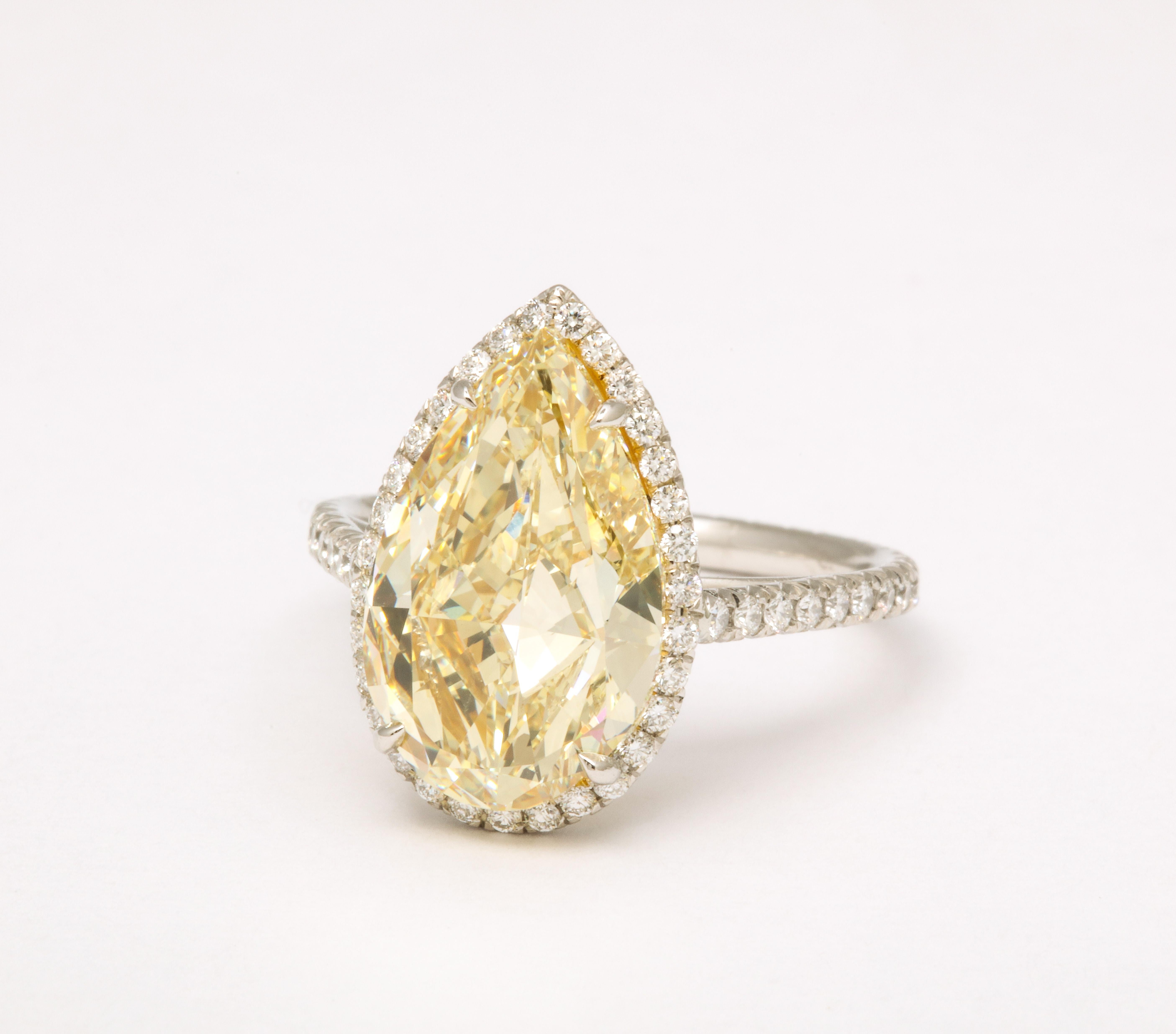 Women's 5 carat Fancy Yellow Pear Shape Diamond Ring  For Sale
