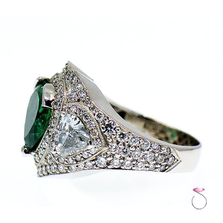 5 Carat Fine Colombian Heart Shape Emerald & Diamond Pave' Platinum Ring, GIA 5