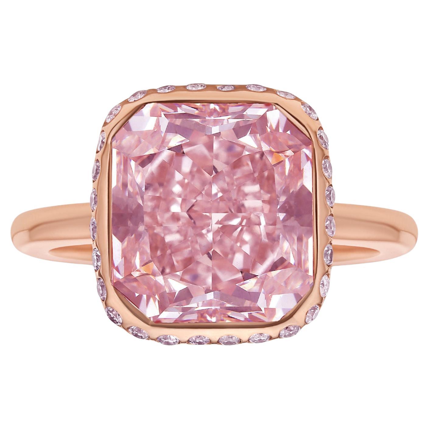 Bague à chaton de 5 carats en diamant rose radiant sans défaut