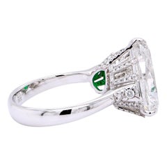 5 Carat G Color Pear Diamond & 2.7 carat GRS Certified Emerald Twin Ring Unique