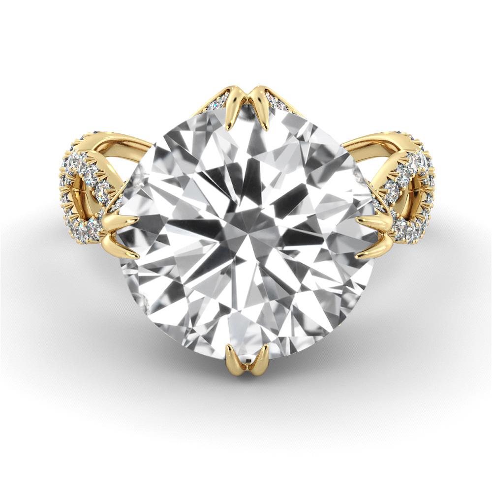 This impressive ring features a solitaire GIA certified round diamond. Center stone is 4 carat round cut 100% eye clean natural diamond of F-G color and VS2-SI1 clarity and it is surrounded by 54 smaller natural round diamonds of approx. 1.00 total