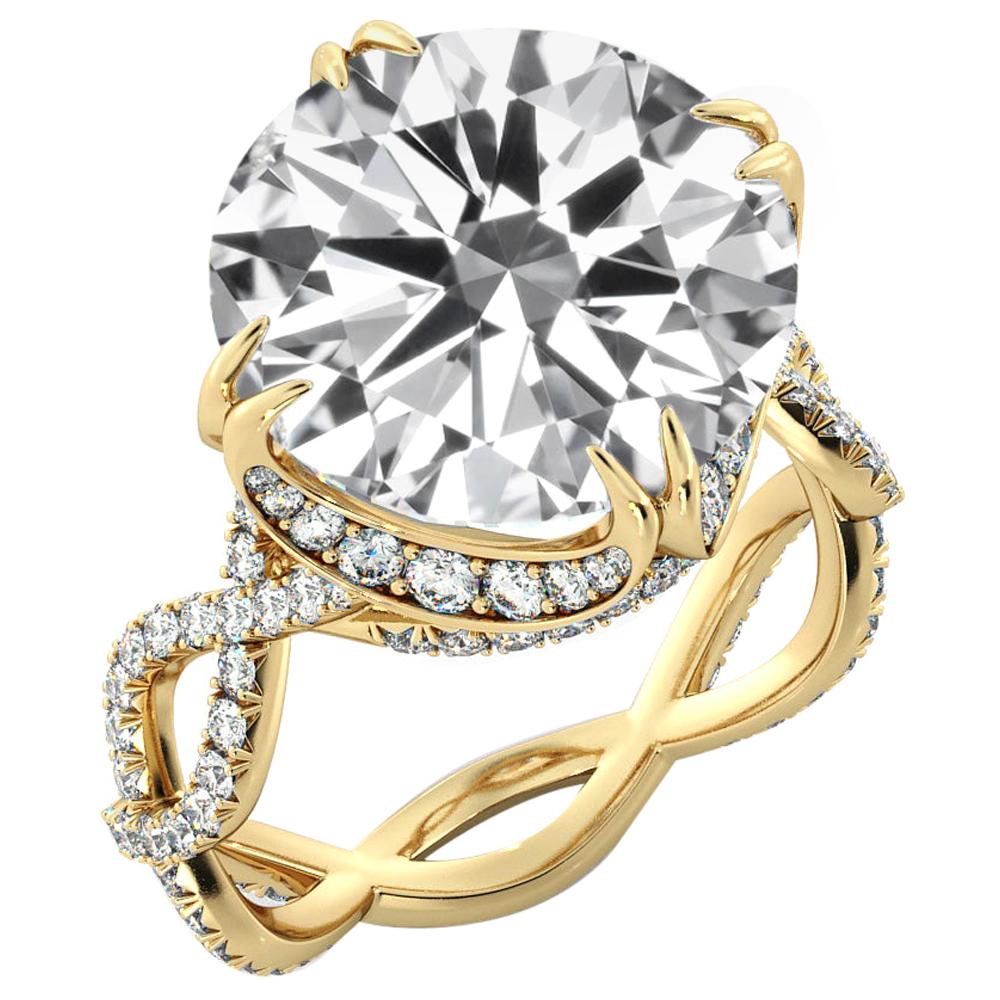 5 Carat GIA Round Cut Diamond Ring, 18 Karat Yellow Gold Ring