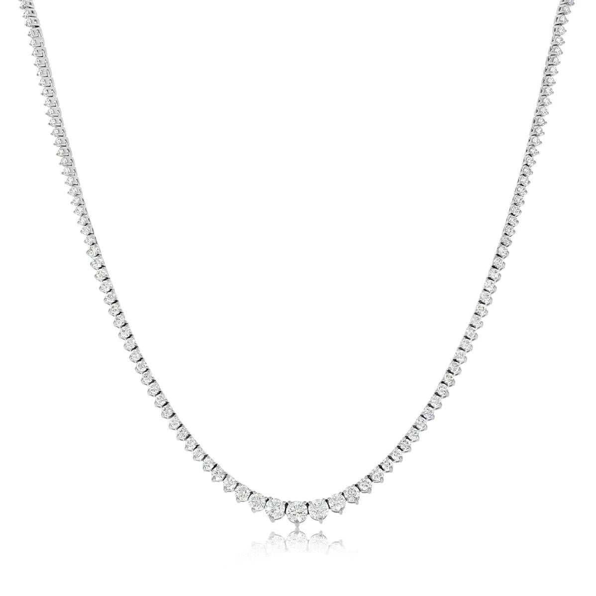 Women's 5 Carat Graduated Natural Diamond Riviera Tennis Necklace in 14k Gold For Sale