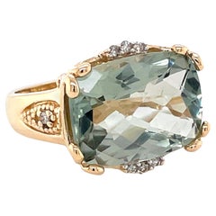 Vintage 5 Carat Green Amethyst 14 Karat Cocktail Ring with Diamond Accents