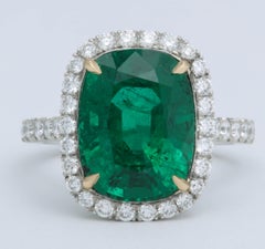 5 Carat Green Emerald Cushion Cut Diamond Halo Ring GIA Certified No Oil