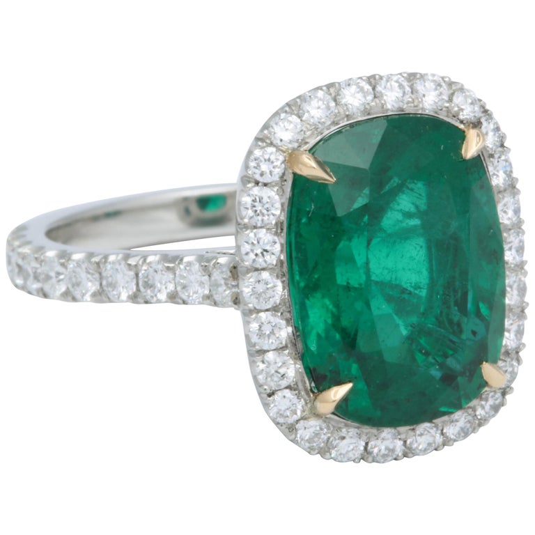 5 Carat Green Emerald Cushion Cut Diamond Halo Ring GIA Certified No Oil  For Sale at 1stDibs | cushion cut emerald rings, 5 carat elongated cushion  cut diamond, emerald cushion cut ring