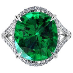 Bague cocktail en platine 950 avec diamants taille coussin en tourmaline verte de 5 carats