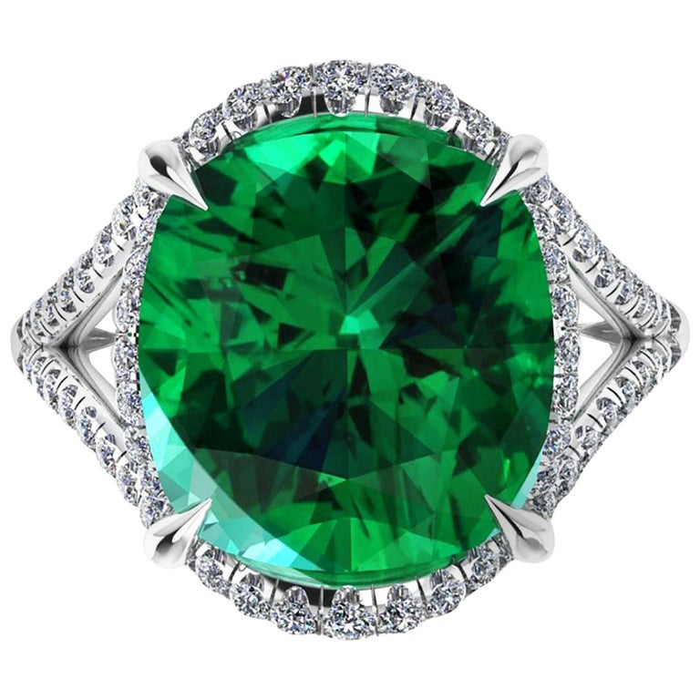 5 Carat Green Tourmaline Cushion Cut Diamonds Platinum 950 Cocktail