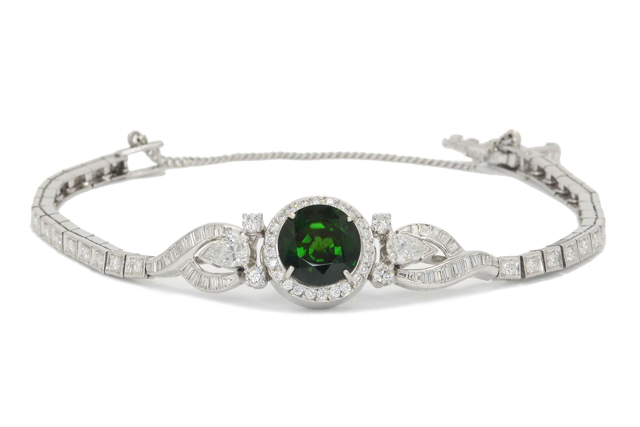 5 Carat Green Tourmaline Diamond Art Deco Platinum Cocktail Bracelet In Good Condition In Santa Barbara, CA