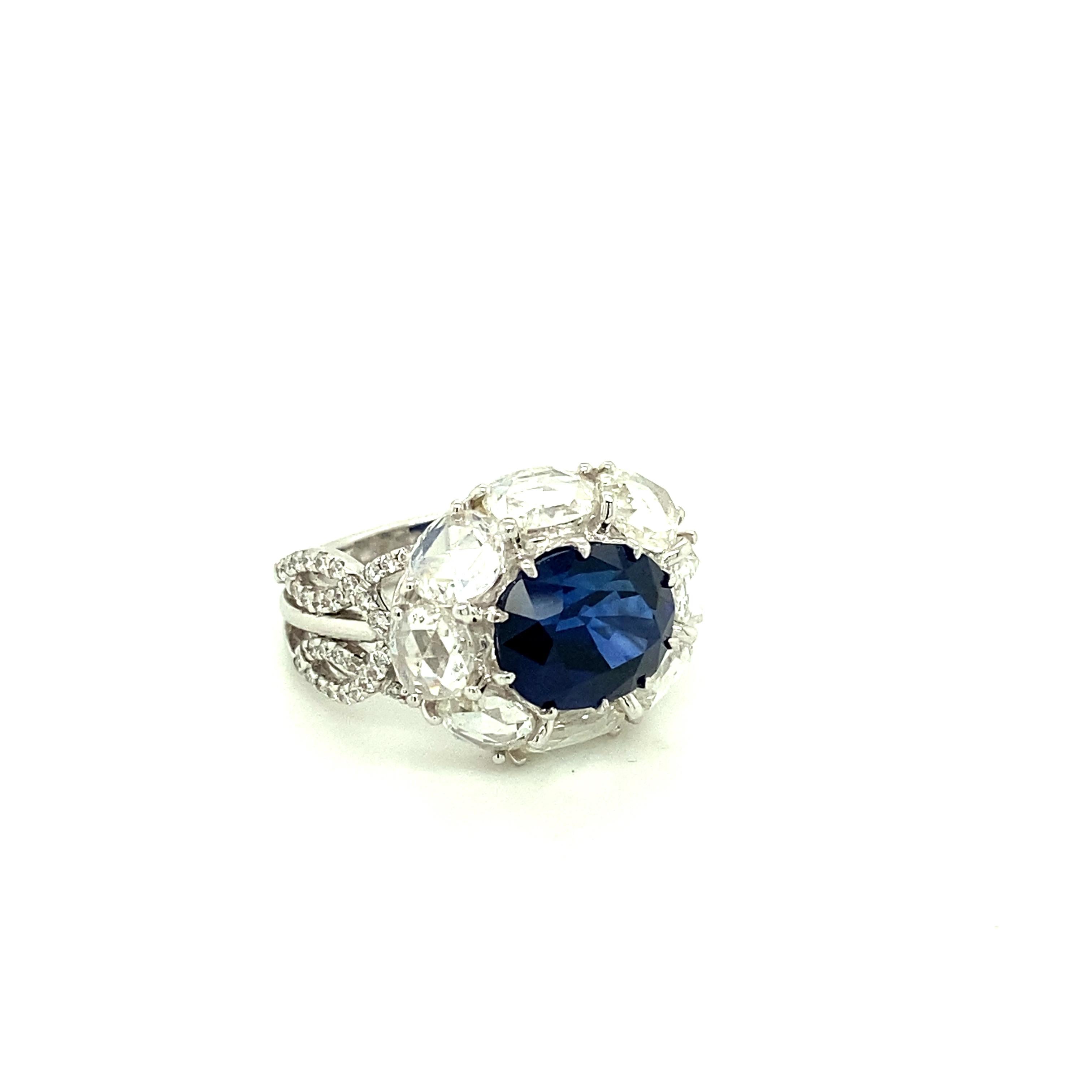 5 Carat GRS Certified Royal Blue Sapphire and White Diamond Gold Engagement Ring:

A stunning ring, it features a gorgeous GRS certified royal blue oval-cut sapphire weighing 5 carat surrounded by a halo of white rose-cut diamonds weighing 3.28
