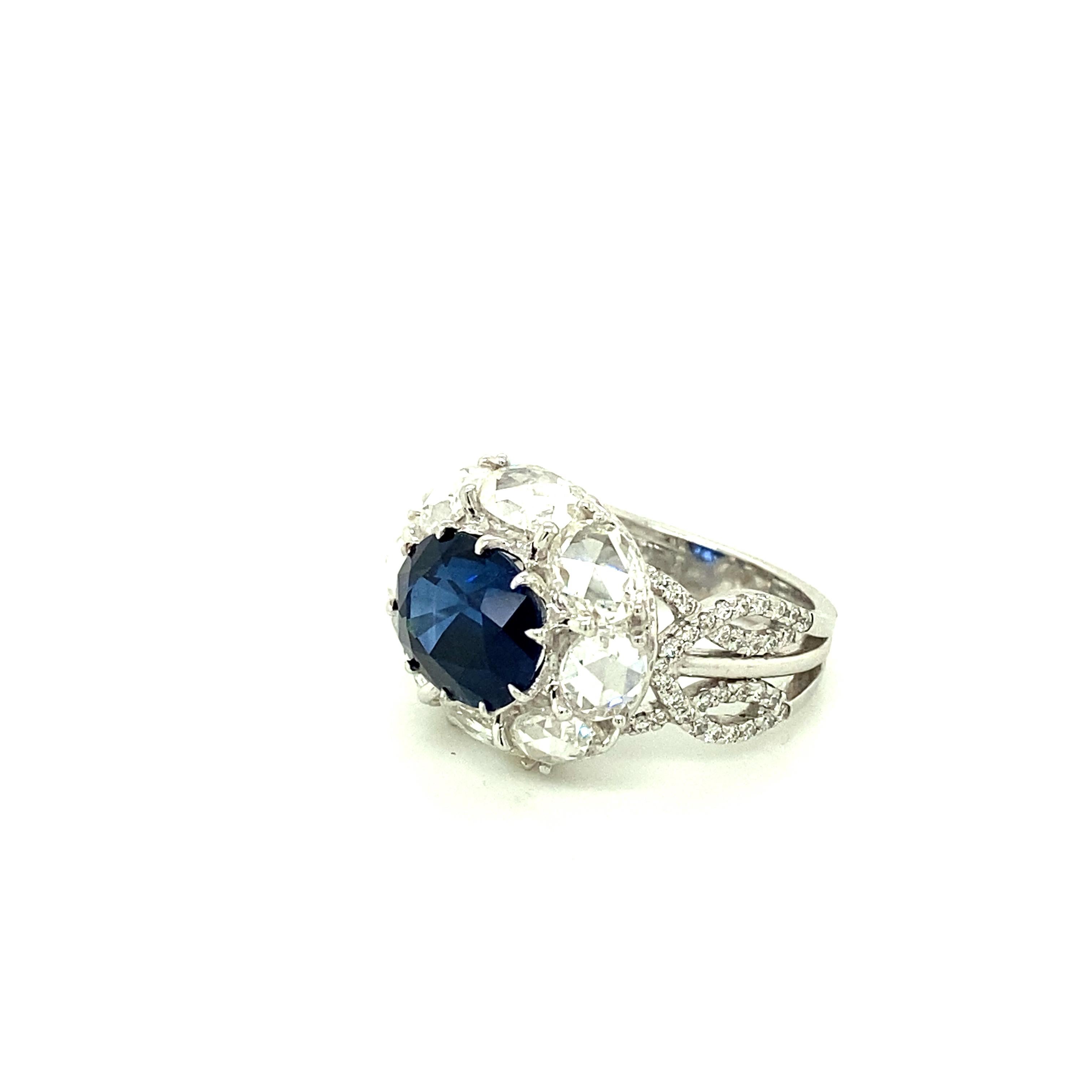 Contemporary 5 Carat GRS Certified Royal Blue Sapphire and White Diamond Gold Engagement Ring