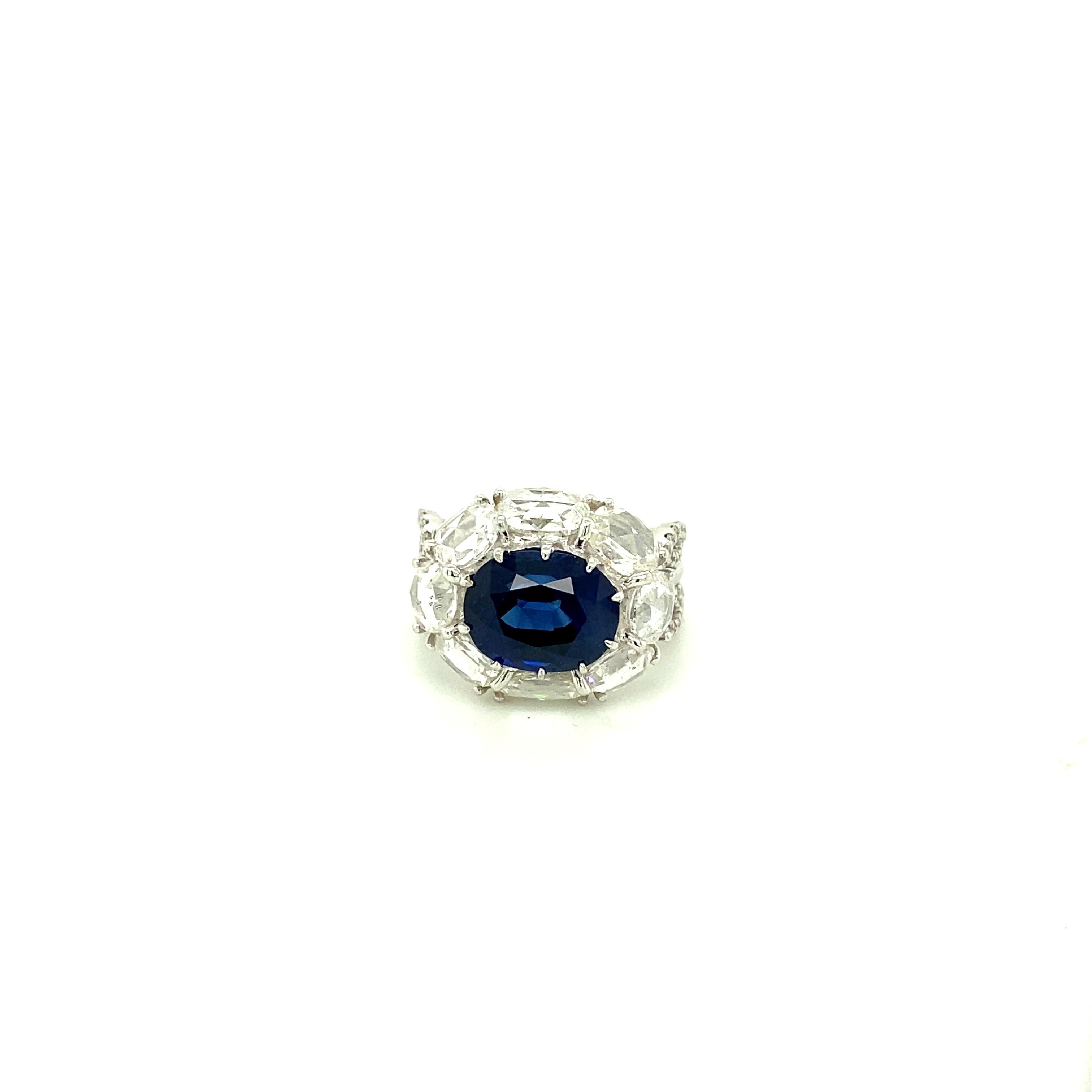 5 Carat GRS Certified Royal Blue Sapphire and White Diamond Gold Engagement Ring In New Condition In Hong Kong, HK