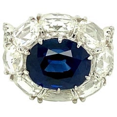 5 Carat GRS Certified Royal Blue Sapphire and White Diamond Gold Engagement Ring