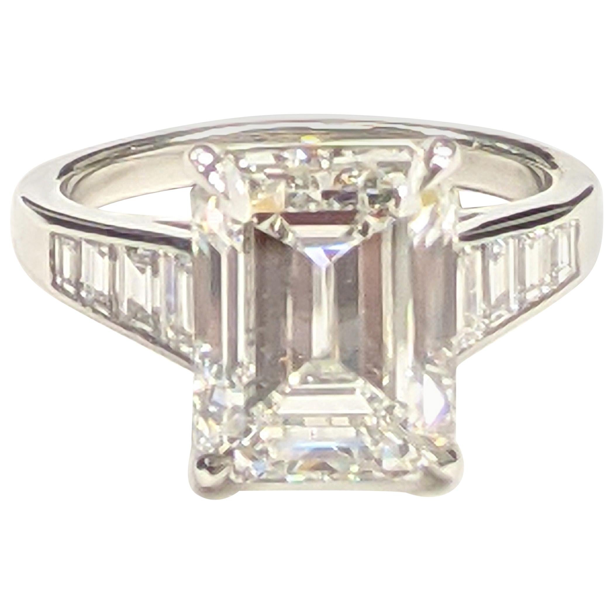 5 Ct. H VVS2 Emerald Cut GIA Certified Diamond Ring in Platinum
