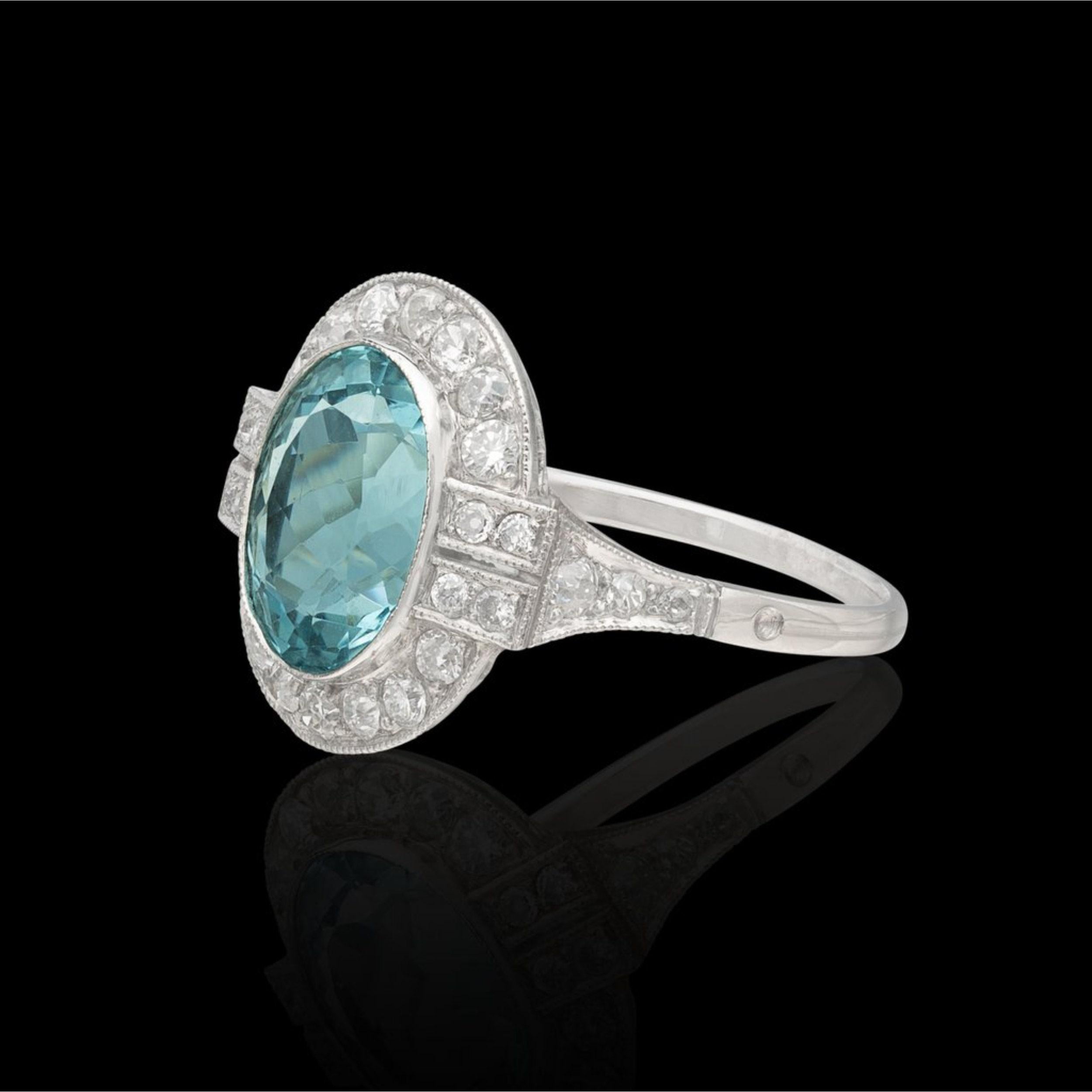 For Sale:  Certified 5 Carat Halo Natural Aquamarine Diamond Antique Style Engagement Ring 2