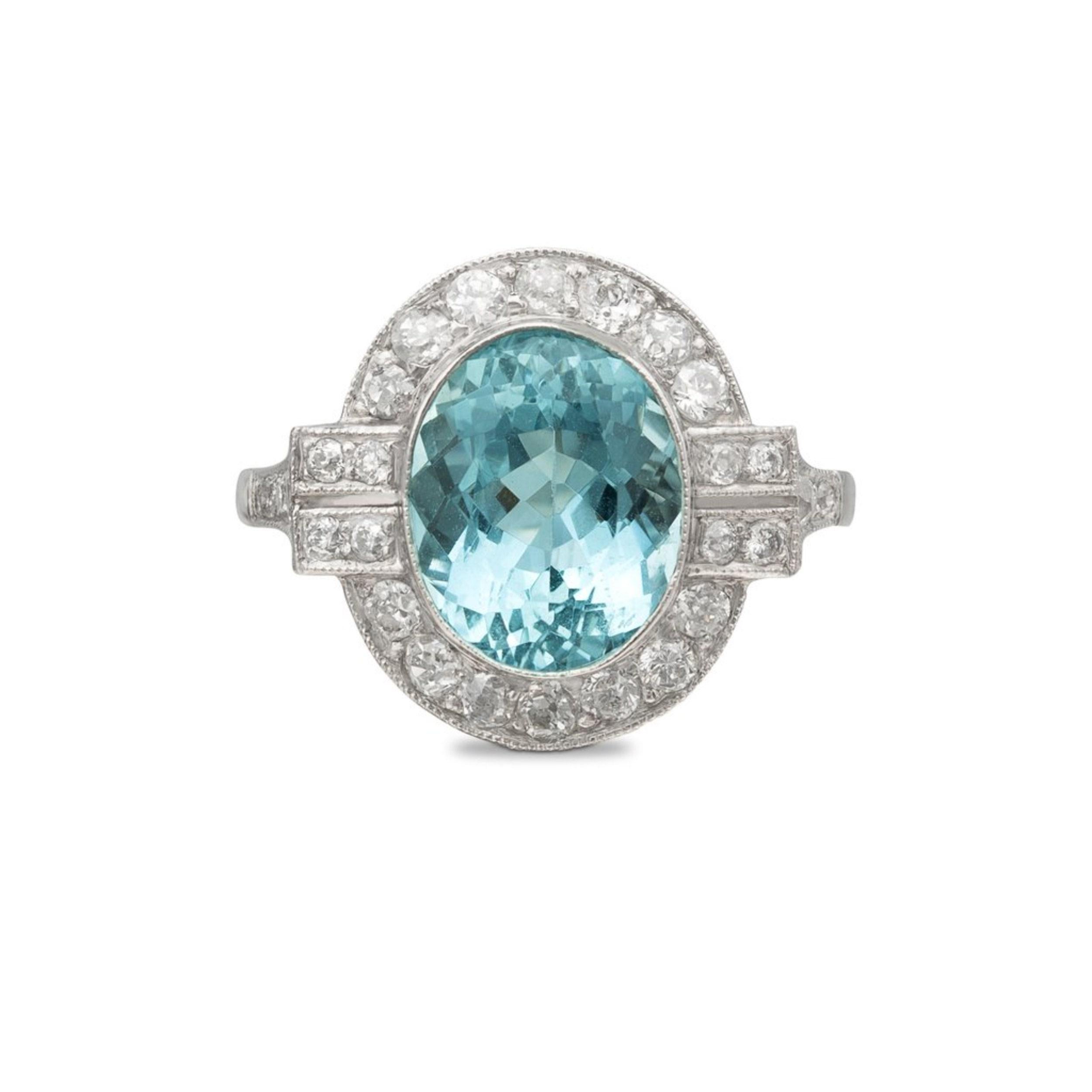 For Sale:  Certified 5 Carat Halo Natural Aquamarine Diamond Antique Style Engagement Ring 7