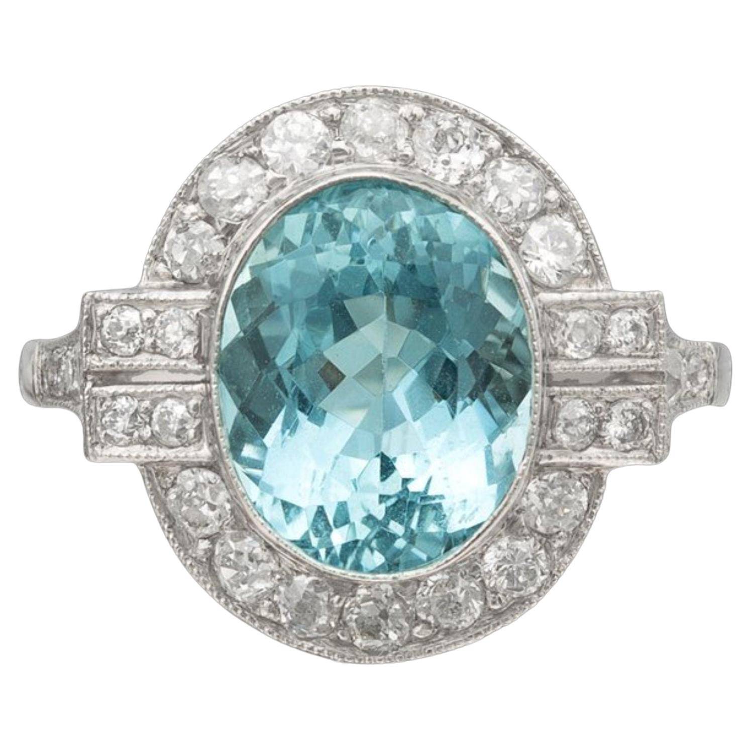 For Sale:  Certified 5 Carat Halo Natural Aquamarine Diamond Antique Style Engagement Ring