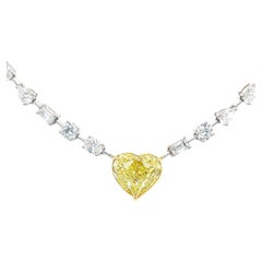 5 Carat Heart Shaped Fancy Yellow Diamond Necklace In 18 Karat Gold GIA Report