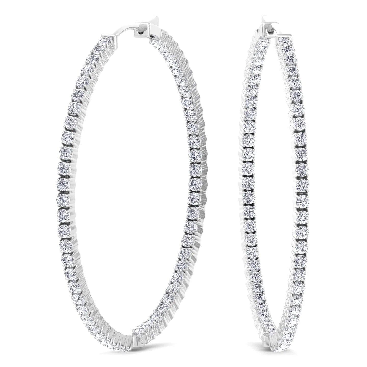 Round Cut 5 Carat Inside-Out Diamond Hoops in 14k White Gold For Sale