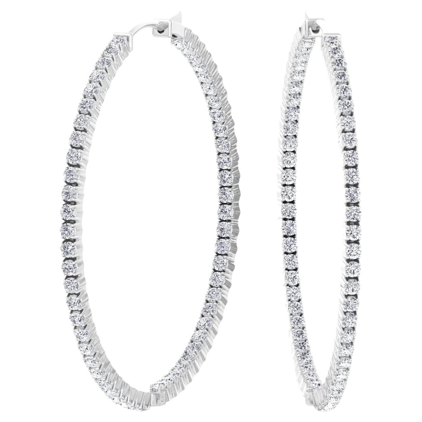 5 Carat Inside-Out Diamond Hoops in 14k White Gold For Sale
