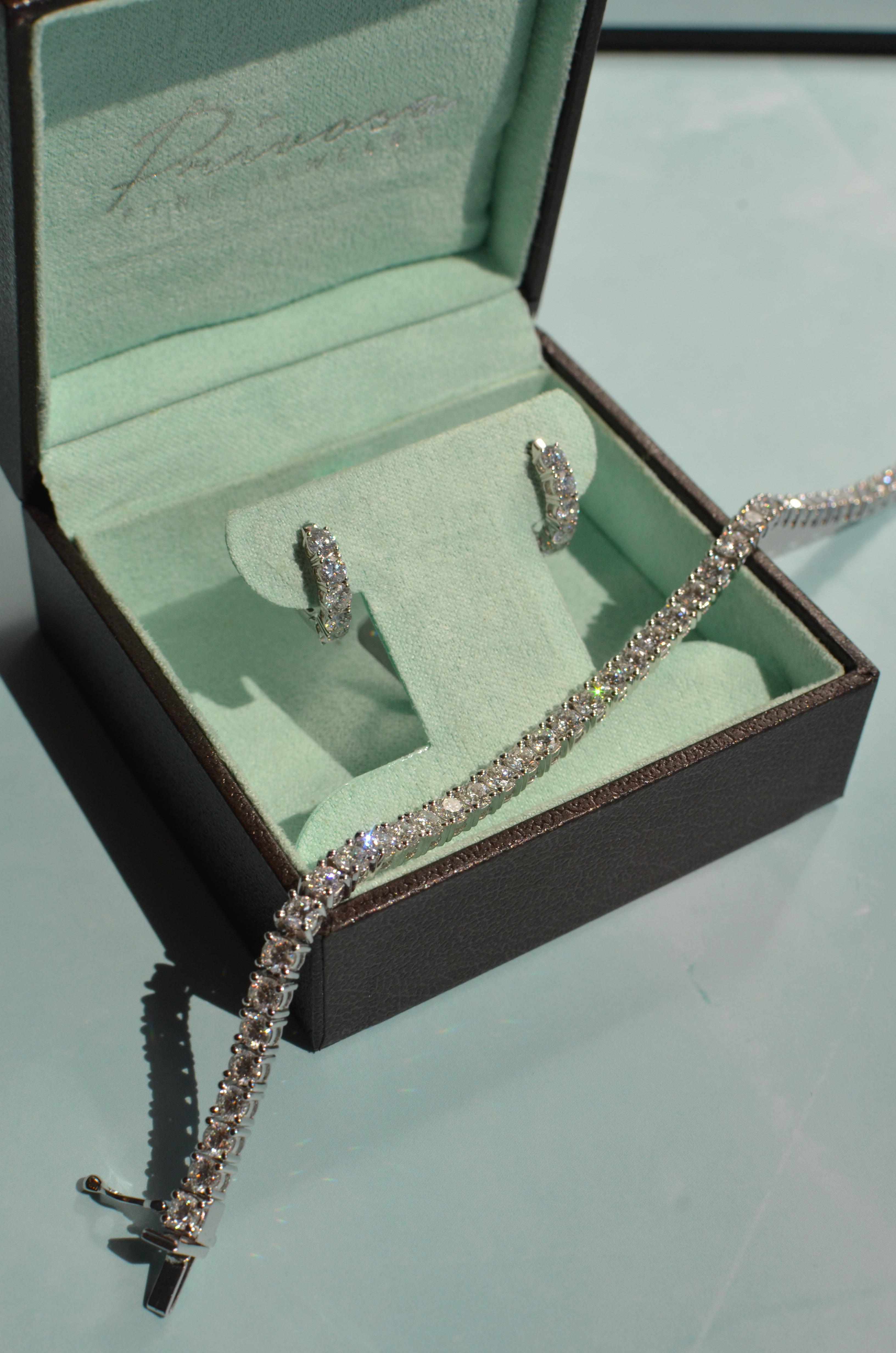 The quintessential tennis bracelet (E-F, VS1, CTTW) elevated with sparkling round brilliant white diamonds and handcrafted in 14K gold. This is a 7 inch long bracelet available in varying weights and qualities. You can choose from 3 to 20