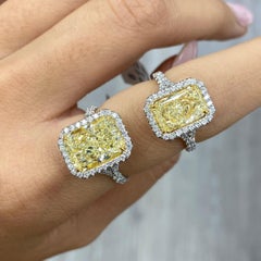 5 Carat Light Yellow Elongated Radiant Cut Diamond Halo Engagement Ring