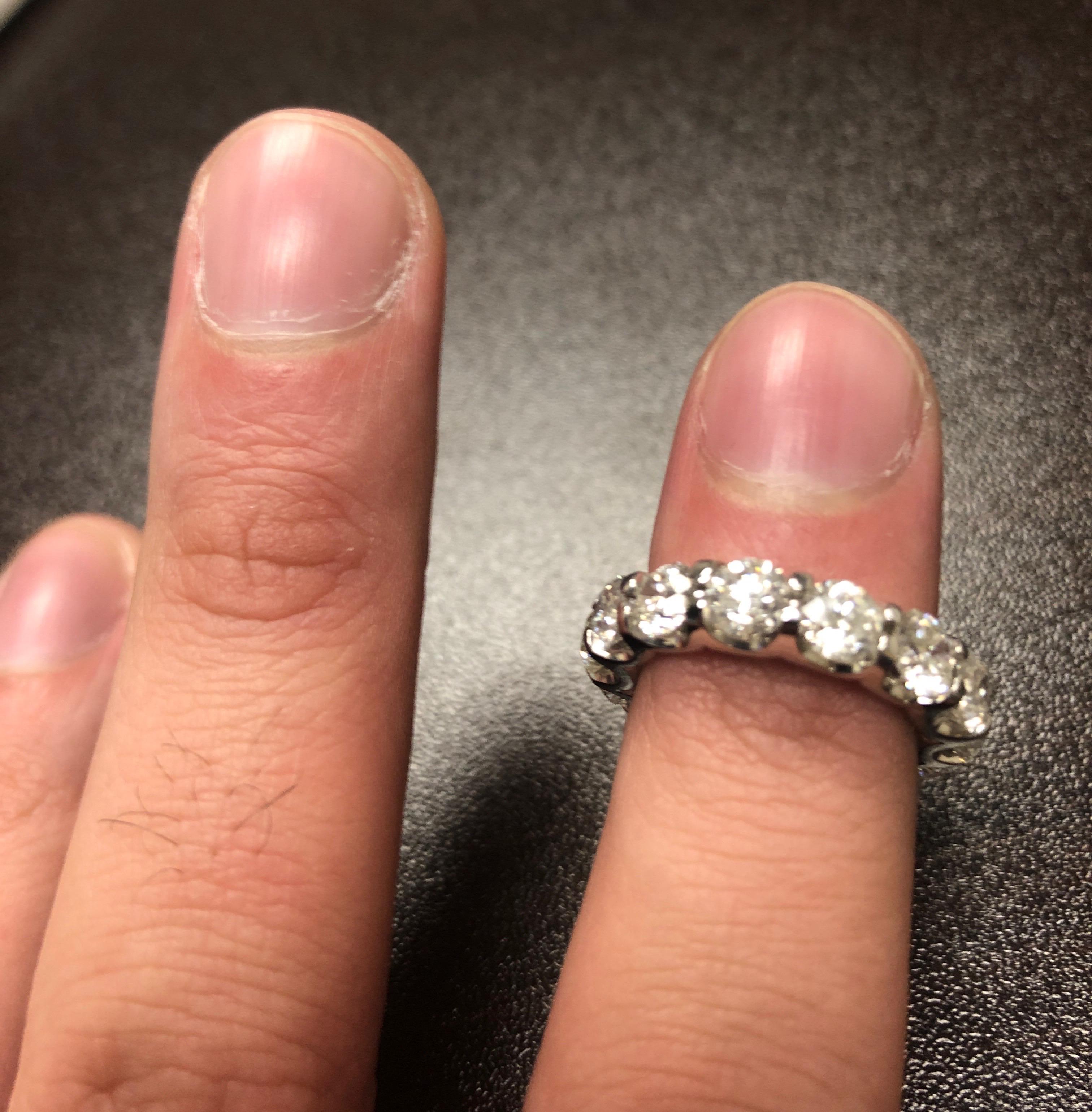 Women's 5 Carat Low Setting Diamond Eternity Ring 14 Karat For Sale