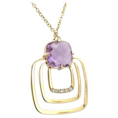 Collier pendentif en or 14 carats, fabriqué en Italie, avec améthyste et diamants de 5 carats