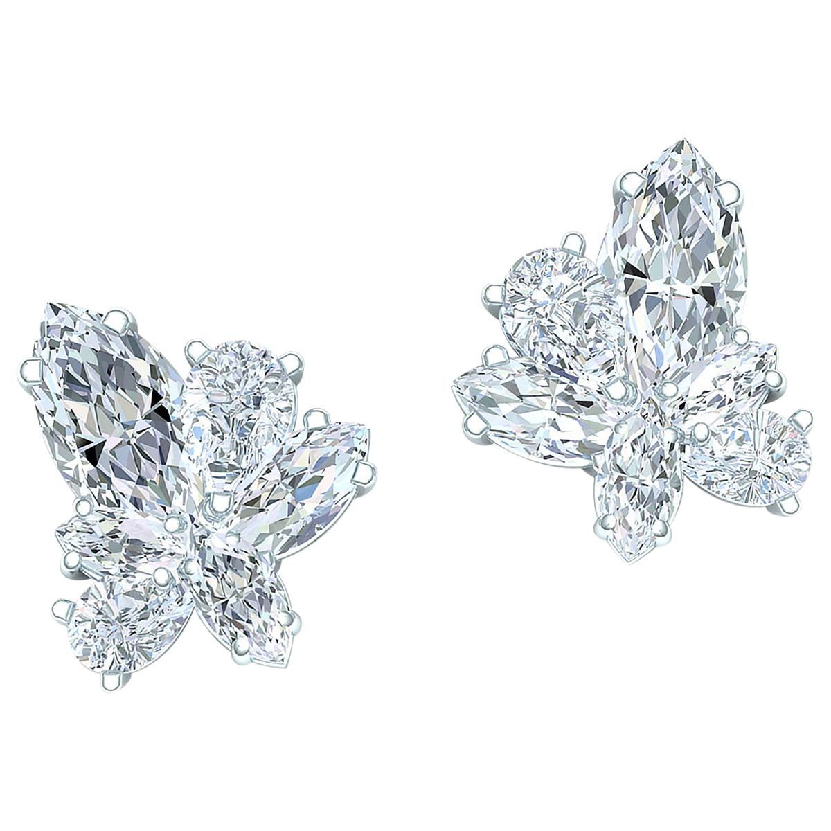 5 Carat Marquise and Pear Diamond Cluster Earrings Platinum