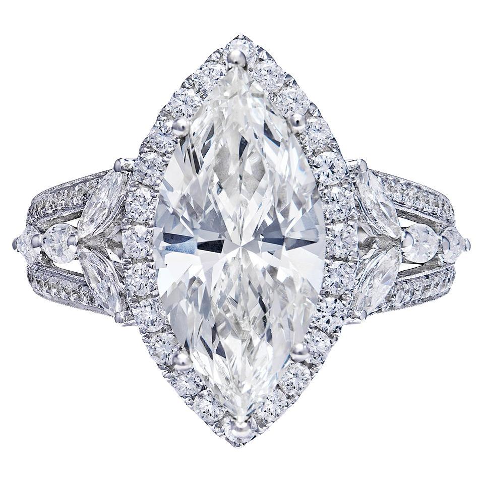 5 Carat Marquise Cut Diamond Engagement Ring Certified J IF For Sale
