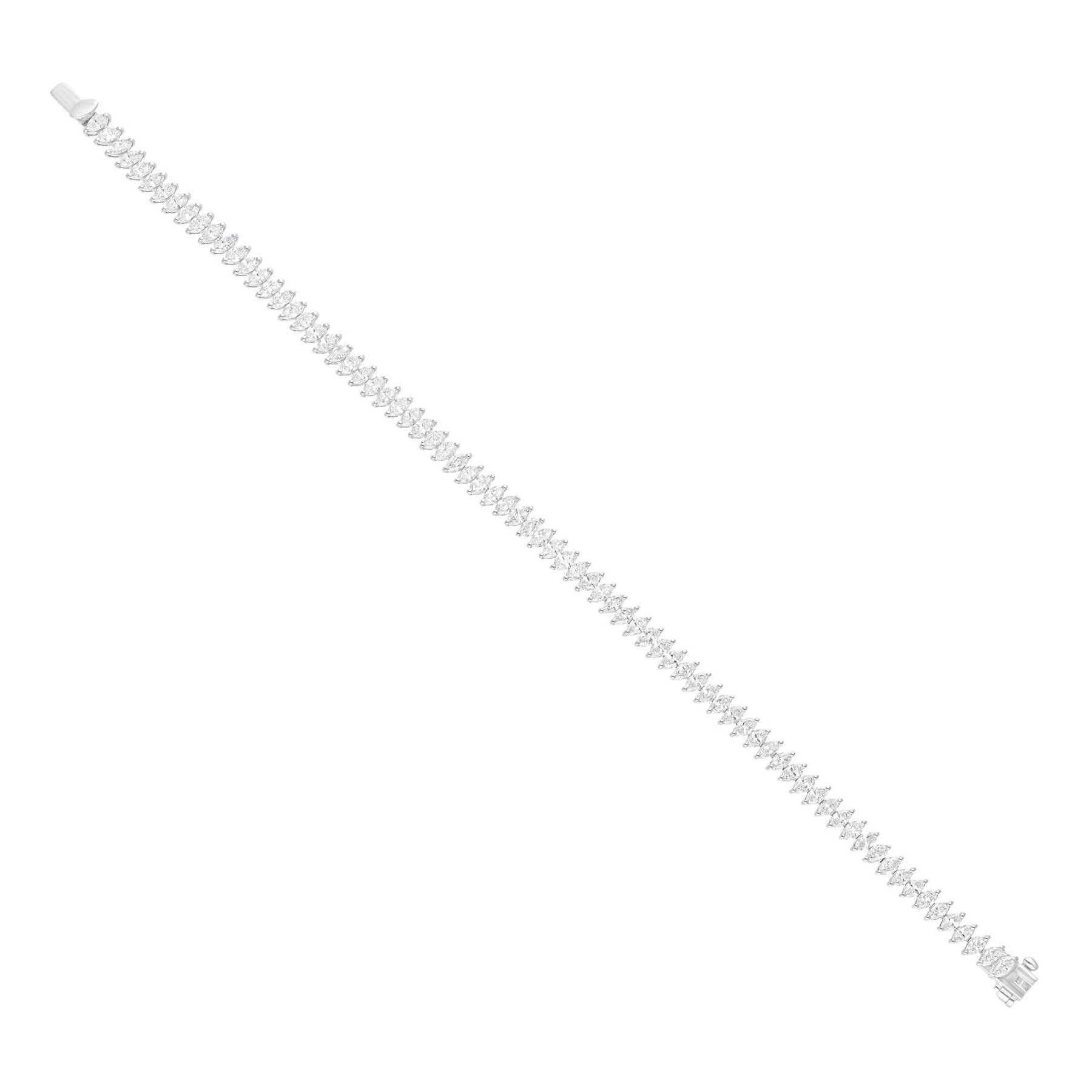 Pulsera de tenis de oro blanco macizo con diamantes talla marquesa SI/H de 5 quilates en venta