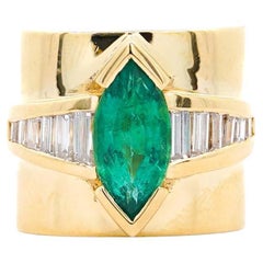 5 Karat Marquise Smaragd & Baguette Diamant Channel 18K Gold Vintage Ring