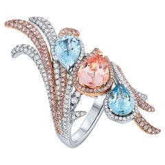 5 Karat natürlicher Aquamarin & Morganit mit rosa Diamant-Cocktailring aus 18 Karat Gold