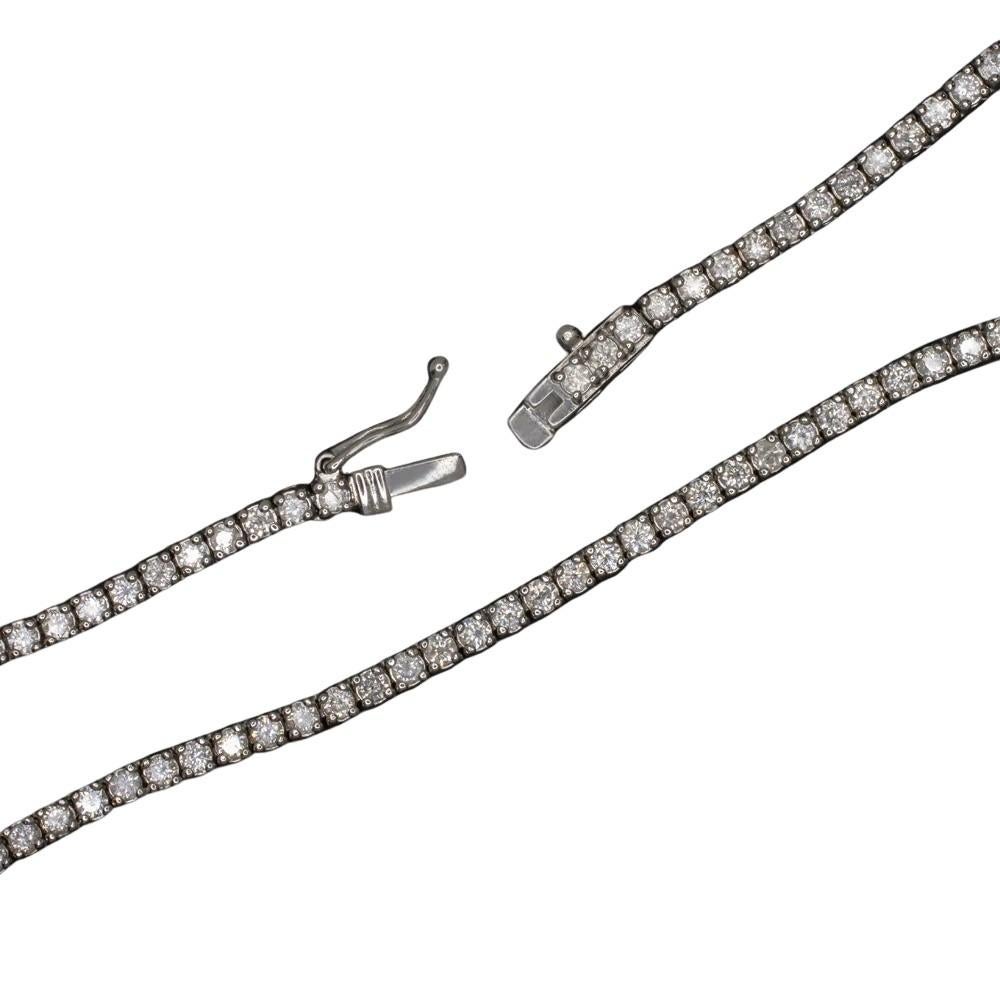 Round Cut 5 Carat Natural Diamond 14k White Gold Tennis Necklace For Sale
