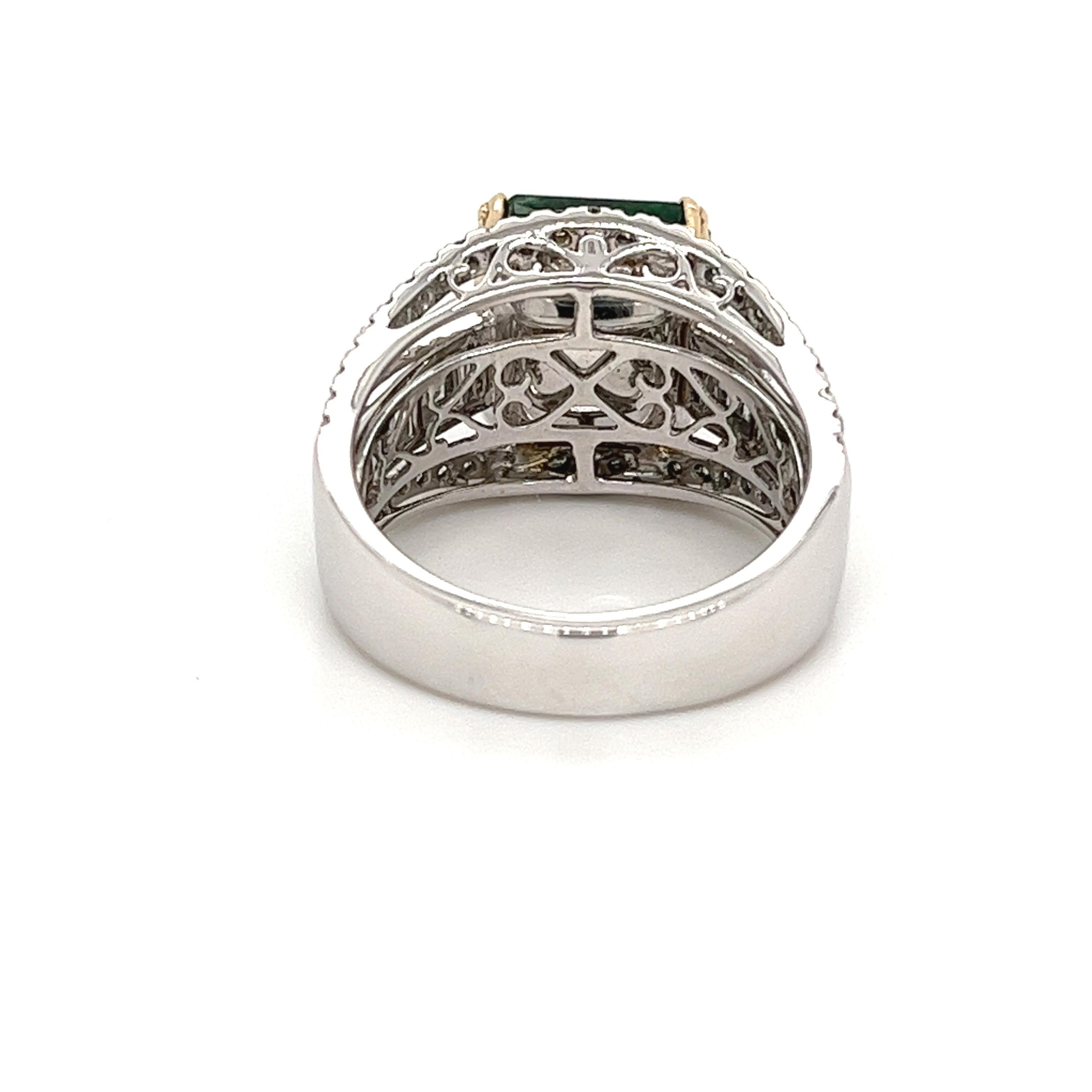 Im Angebot: 5 Karat natürlicher Smaragd und Baguette-Diamant 14k Weißgold Art Deco Ring () 2