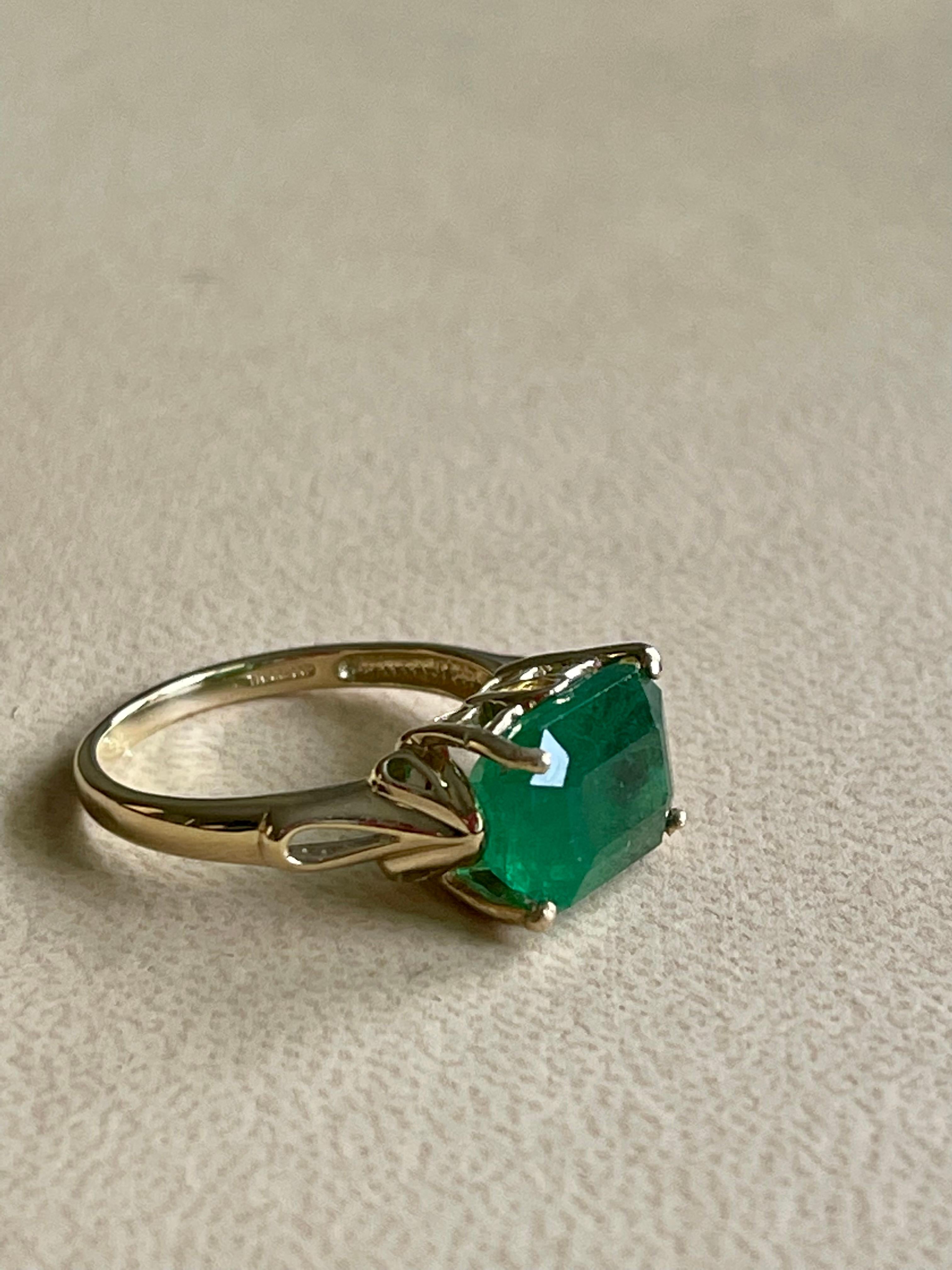 5 Carat Natural Emerald Cut Emerald Ring 14 Karat Yellow Gold Vintage 2