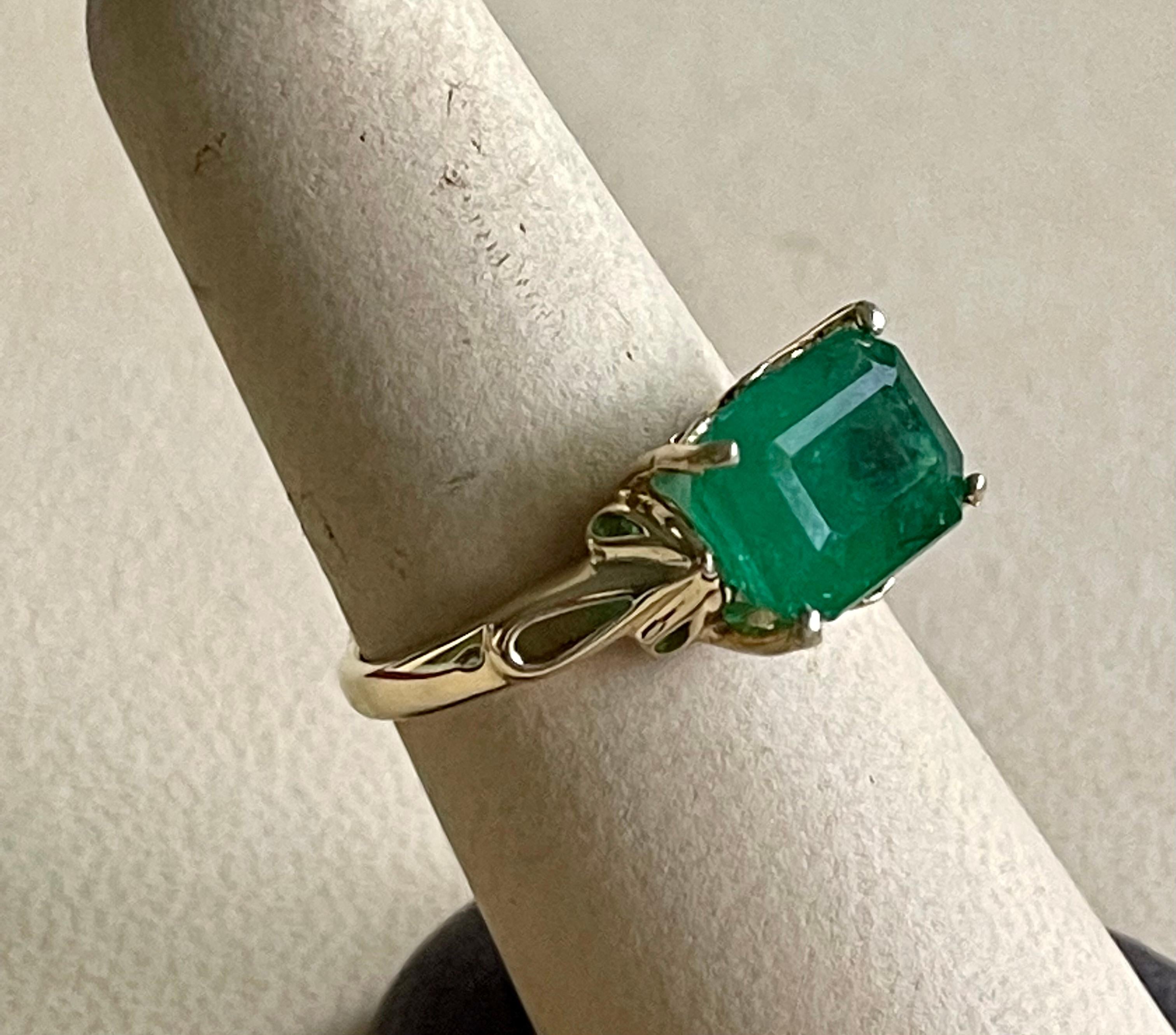 5 Carat Natural Emerald Cut Emerald Ring 14 Karat Yellow Gold Vintage 5