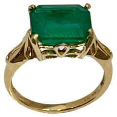 5 Carat Natural Emerald Cut Emerald Ring 14 Karat Yellow Gold Vintage