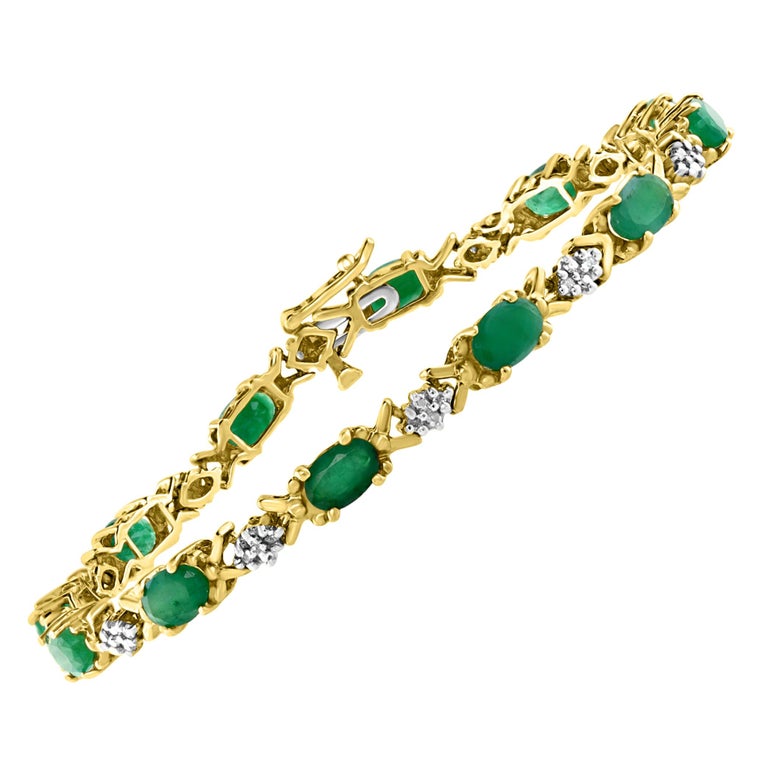 5 Carat Emerald Tennis Bracelet 10 Karat Yellow Gold with Diamond ...
