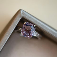 5 Carat Natural Lavender Spinel White Diamonds 18 Karat White Gold Art Deco Ring