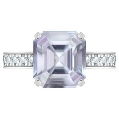 5 Carat Natural Lavender Spinel White Diamonds 18 Karat White Gold Art Deco Ring