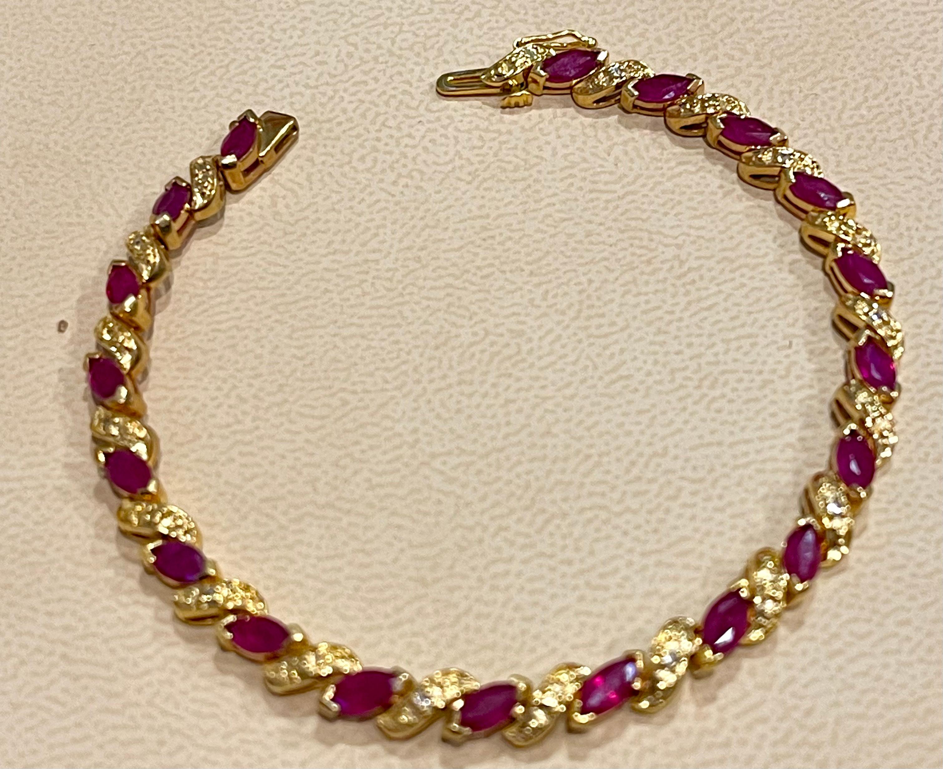 5 Carat Natural Marquise Ruby Tennis Bracelet 14 Karat Yellow Gold For Sale 5