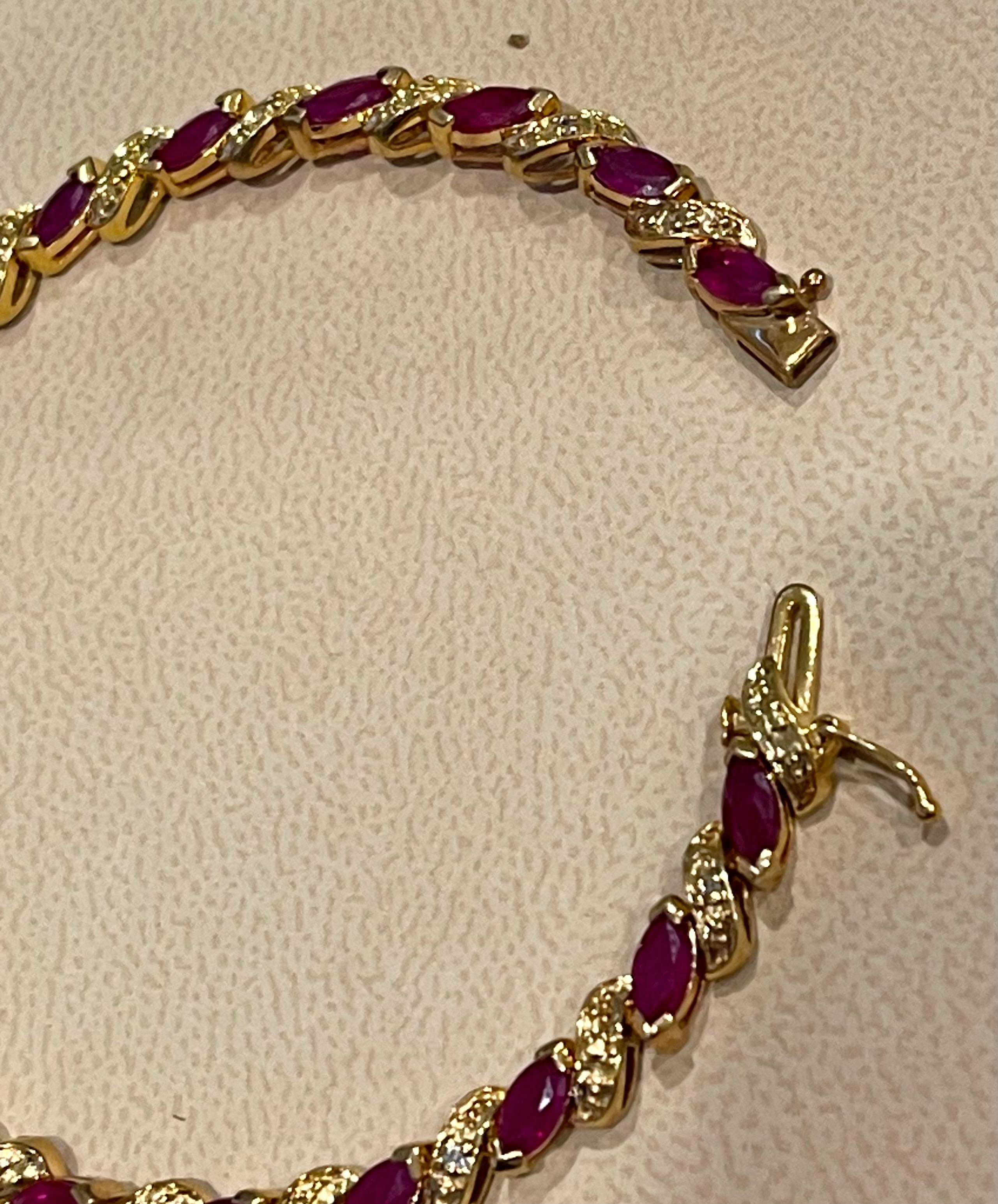 5 Carat Natural Marquise Ruby Tennis Bracelet 14 Karat Yellow Gold For Sale 6