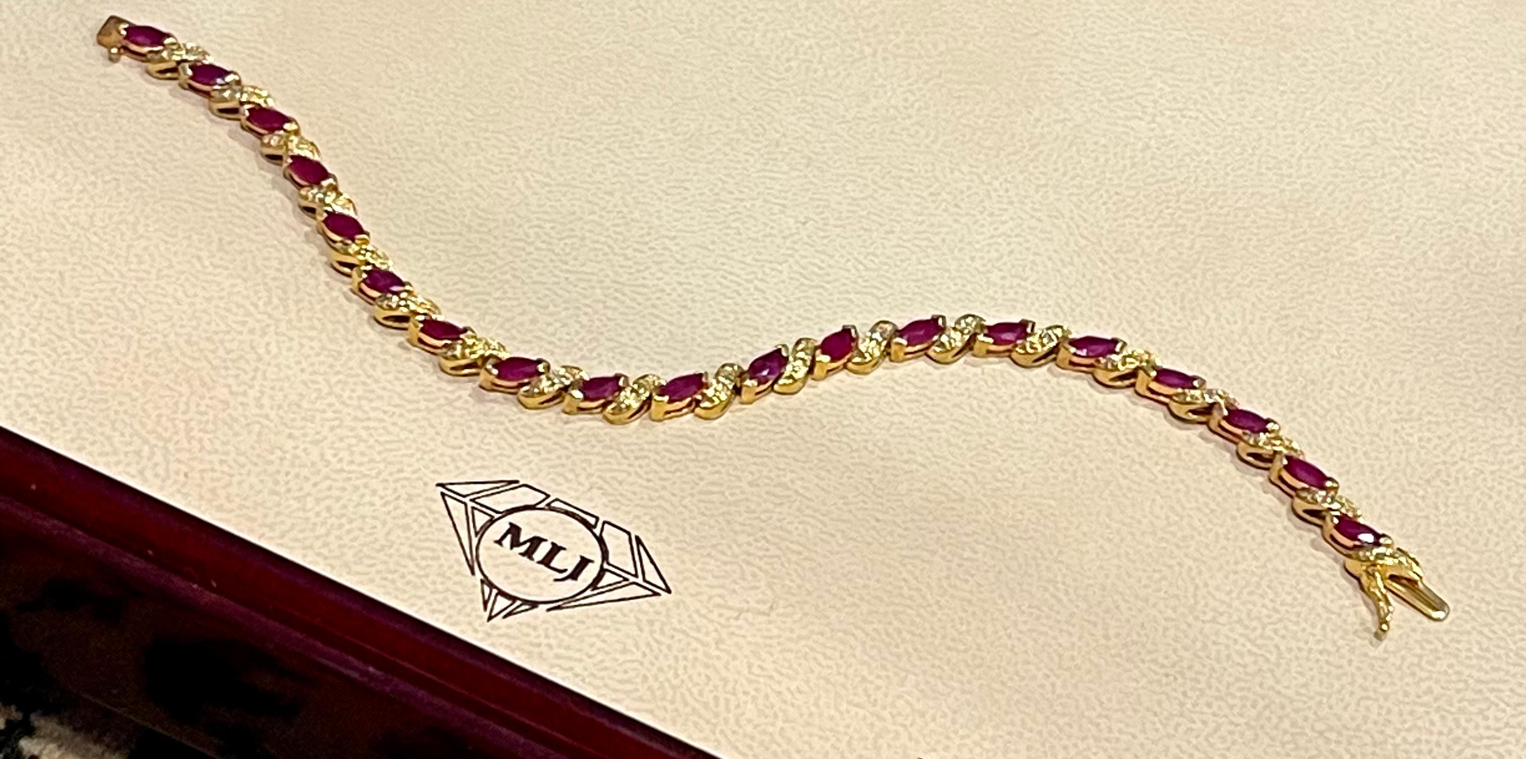 5 Carat Natural Marquise Ruby Tennis Bracelet 14 Karat Yellow Gold For Sale 8